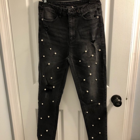 jeans with pearls on them